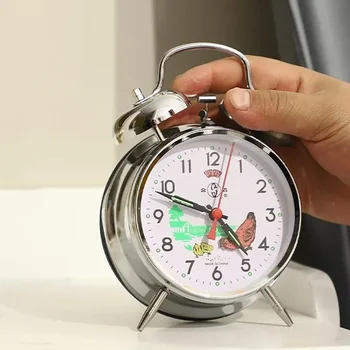 Wecker Vintage mechanische manuelle Tischuhr Tischplatte Schlafzimmer Dekoration Uhr Metall Nachttischuhr Huhn