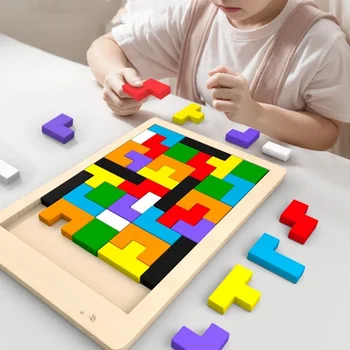 Buntes Holzpuzzlespielzeug Tangram Montessori Materialien Kinderpuzzlespielzeug Bausteine Lernspielzeug