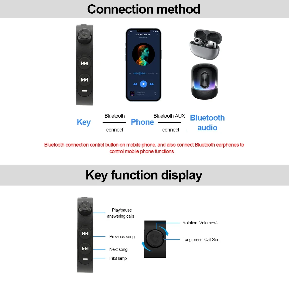 Drahtlose Bluetooth-Fernbedienung, Medientaste, Auto – Bild 6