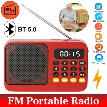 Bluetooth 5.0 Tragbares FM-Radio Kleine wiederaufladbare Notfall-Soundbox Mini-Vintage-Lautsprecher MP3-Player