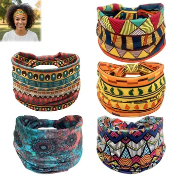 Boho-Stirnband mit afrikanischem Muster, breiter Stretch-Haarwickel für Yoga, Sport, Alltagskleidung