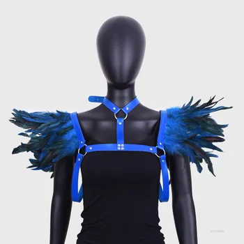Brasilianische Karneval Feder Leder Weste Schal Cosplay Punk Feder Epauletten Gothic Stil personalisierte