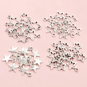 Kleine Stern-Charms-Anhänger, Antik-Silber, Legierung, Metall, DIY-Schmuckherstellung, Zubehör (100 Stück)