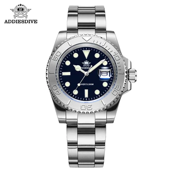 ADDIESDIVE Herren-Quarzuhr, 200 m wasserdicht, Keramiklünette, Stahluhr, Vergrößerungsspiegelglas, BGW9, blau