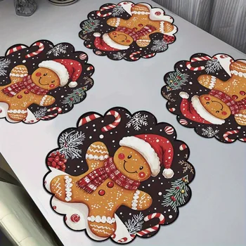 Weihnachten Kreisförmige Wellen Tischsets Rutschfeste Hitzebeständige Tischsets Winter Esszimmer (4 Stück)