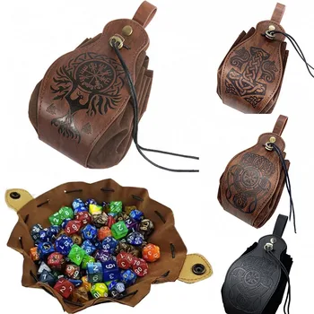 DND-Würfeltaschen-Tablett aus echtem Leder - süße Tasche mit Kordelzug, RPG D&D, Rollenspiel-Geldbörse