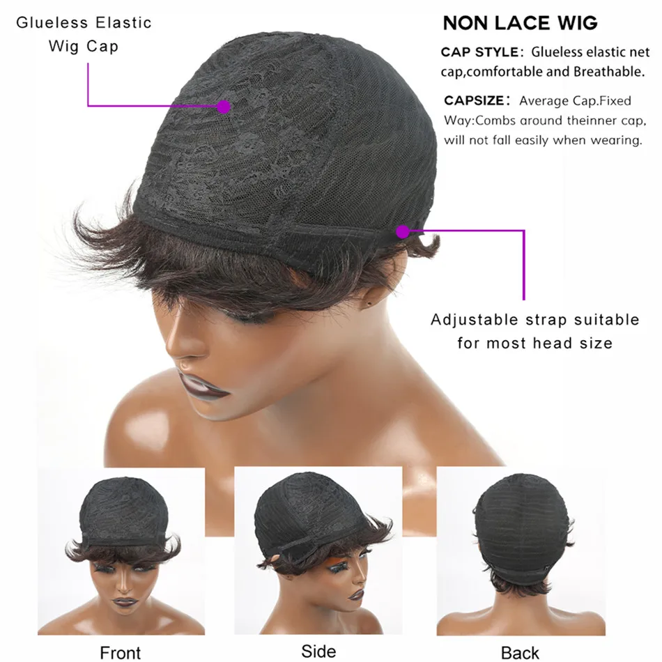 Pixie-Cut-Perücken für Damen, Echthaar, kurze Bob-Perücke mit – Bild 6