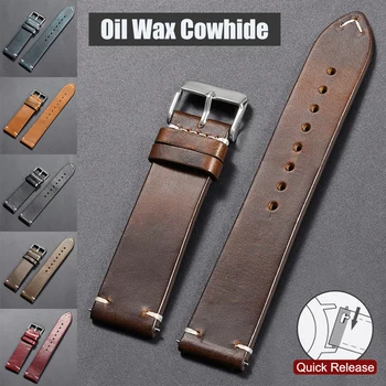 18mm 20mm 22mm Vintage Öl-Wachs-Leder Uhrenarmband 19mm 21mm 24mm Universal Genähtes Rindsleder-Armband