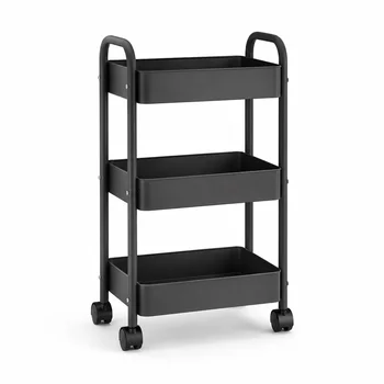 3-stöckiger schlanker Rollwagen, 66 cm hoher Metall-Utility-Trolley für Küche, Bad und Waschküche