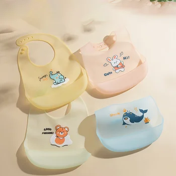 Baby-Lätzchen, weicher Silikon-Nackenschutz, doppellagige auslaufsichere Tasche, Baby-Fütterungshilfe