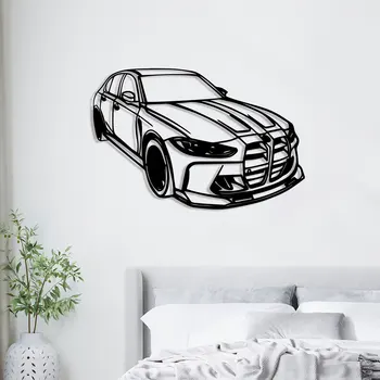 Moderne Luxus-Auto-Metallwandkunst - Elegantes Schwarzes Eisendesign mit Roten Akzenten, Perfekt für Büro