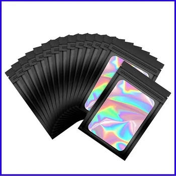 Dicke, geruchsdichte Mylar-Beutel, holografische Laserfarbe, Kunststoff-Verpackungsbeutel (50 Stück)