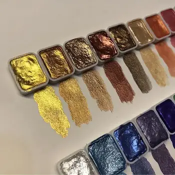 20-Farben-Aquarell-Malset aus Metall, tragbare Box mit glänzenden Perlen, solide Aquarellmalerei