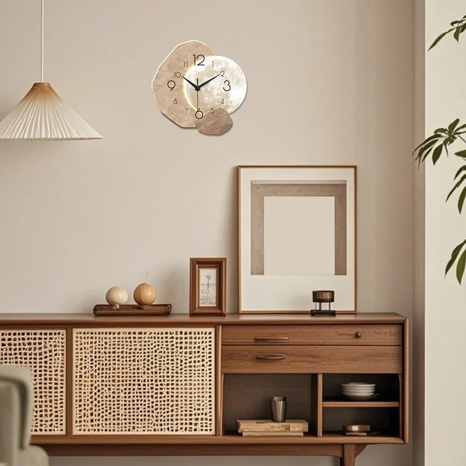 Moderne, schlichte, geräuschlose Wanduhr, Monddesign – Bild 3