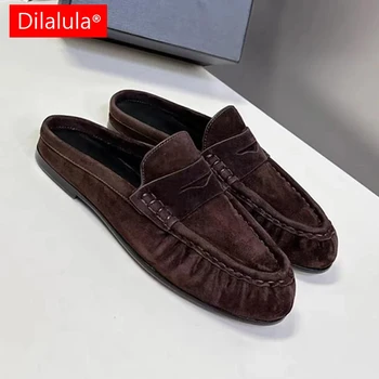 Dilalula 2026 Trend Naturleder Plissierte Mules Damen Geschlossene Zehenpartie Flacher Absatz Pantoffeln