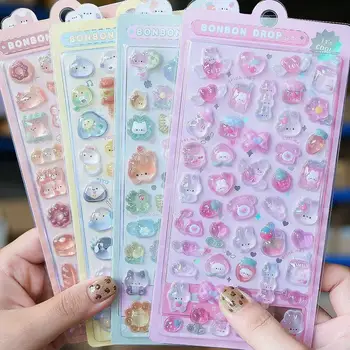 Kawaii 3D Jelly Resin Aufkleber Niedliche Cartoon Glitzer Transparente Abziehbilder für Scrapbooking