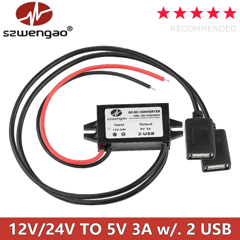 DC-DC 12V 24V auf 5V 3A 15W Auto-Stromrichter Typ-C USB Step