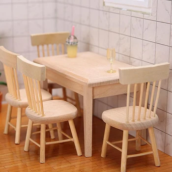 1/12 Miniatur Puppenhaus Möbel Holz Esstisch und Stuhl so tun, als würden Sie Simulations spielzeug spielen