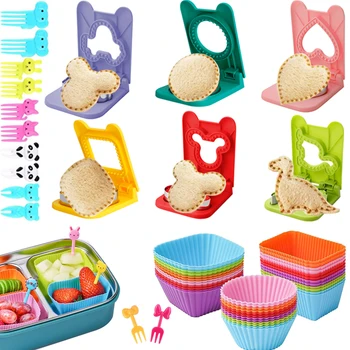 Kinder Bento Lunchbox Zubehör mit Mini-Obstgabeln für Kinder/Fuirt Cutter/Sojasaucenbehälter/Cupcake-Einlagen