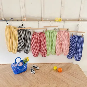 73-120CM Plaid Hosen Sommer Mädchen Neue Stil Harlan Hosen Kinder Mode Vielseitige Hosen Dünne Baumwolle