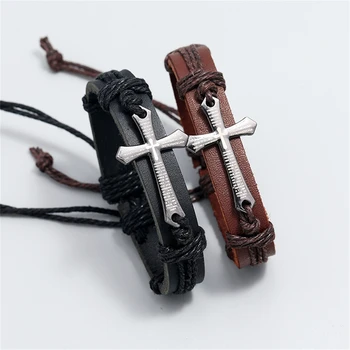 Retro Punk Kreuz Glaube Armband Für Frauen Männer Religiöse Geflochtene Leder Einstellbare Armbänder Christian