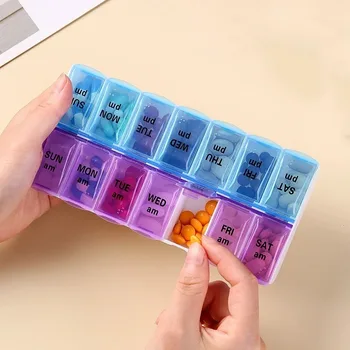Wöchentliche tragbare Reise-Pillendose, 7-Tage-Organizer, 14 Fächer, Behälter zur Aufbewahrung von Pillen