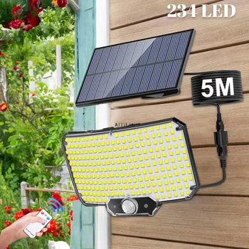 Solarleuchten für den Außenbereich, 234 LEDs, 3 Modi, Bewegungsmelder, Flutlichter mit Fernbedienung, IP65