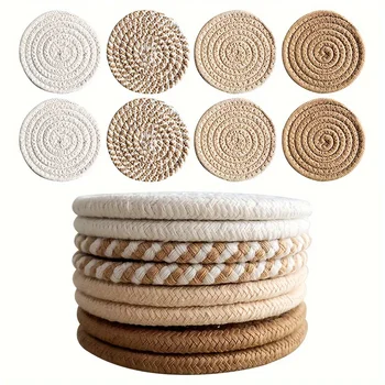 Saugfähige Getränkeuntersetzer, minimalistische Untersetzer aus Baumwollstoff mit Vliesfutter (4 Stück)
