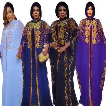 Luxuriöses Chiffon Zweiteiler-Set Afrikanisches Kleid für Damen Locker Sitzendes Frauenkleid mit Strass