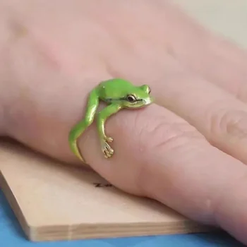 Mini Grüner Baum Frosch Ring Frosch Offene Ringe für Frauen Männer Metall Niedlichen Tier Einstellbare Finger