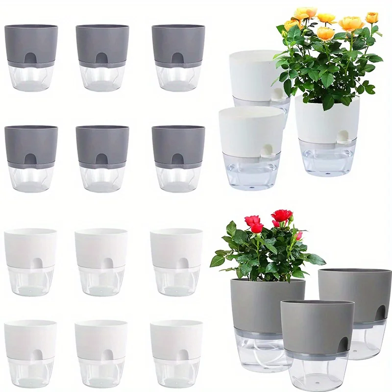 10/5Pcs Selbst Bewässerung Kunststoff Blumentopf Doppel