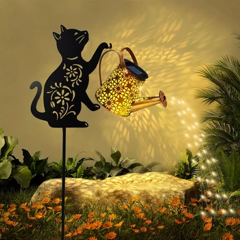 1 Solar-Gießkanne mit Katzen-/Hund-Silhouette für den Außenbereich - hängende Solar-Gartendekoration