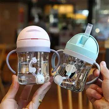 250ML Cartoon Muster Im Freien Kind Trinken Flasche mit Stroh Baby Fütterung Tasse für Kinder Ausbildung