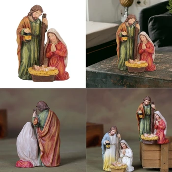 Heilige Krippe, Harz, Statue, Figur, Ornament für Zuhause, Tischdekoration, B03E