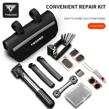 TOSUOD Fahrrad-Reparatur-Werkzeug-Set, multifunktionales Fahrradzubehör mit Pumpenschlüssel, tragbares