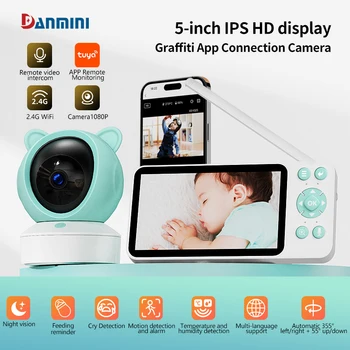 Danmini 2,4G 5 Zoll Babyphone Tuya App Fernbedienung 1080P Kamera Video Zwei-Wege-Gegensprechanlage