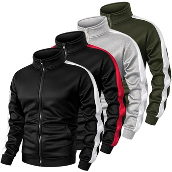 Sportliche Farbblock-Patchwork-Jacke für Herren mit Kanga-Tasche, Herbst-Winter, mit Fleece gefüttert, warm