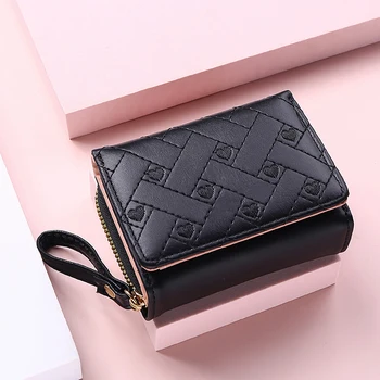 Damen-Geldbörse, dreifach gefaltet, Kartentasche, PU, mehrere Objekte, Tasche, kurz, modisch, bestickt