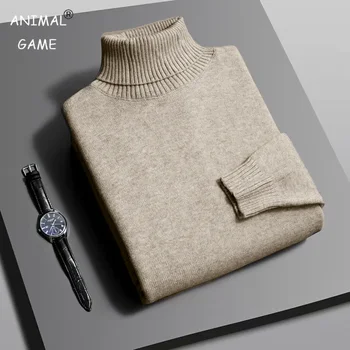 Herbst Herren Gestrickte Rollkragenpullover Slim Fit Langarm Anti-pilling Pullover Einfarbig Trend Männer