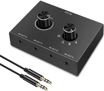 4-Wege/2-Wege 3,5 mm Stereo-Audio-Umschalter Bidirektionaler Audio-Umschalter-Splitter-Box 2 In 1 Out 4 In 1