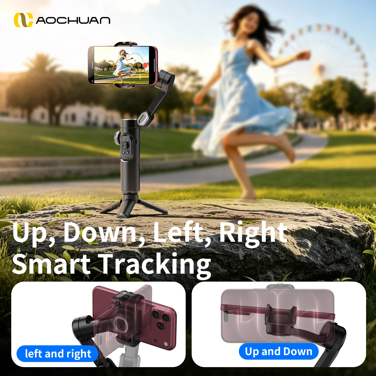AOCHUAN 3-Achsen-Hand-Gimbal-Stabilisator für Smartphone mit – Bild 4