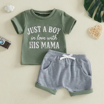 Citgeett Sommer Kleinkind Baby Jungen Shorts Set Kurzarm Buchstaben Drucken T-shirt Kontrast Farbe Shorts
