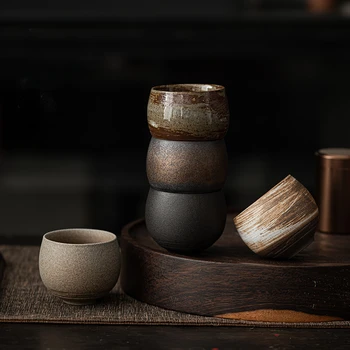 Japanischen Stil Handgemachte Steinzeug Tee Tasse Kung Fu Tee-Set Tee Tasse Kleine Einzel Tasse Alten Stil