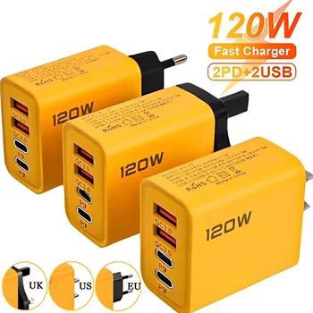 4 Ports USB C PD Ladegerät Quick Charge 3.0 Typ C USB Telefon Ladegeräte Schnellladeadapter für iPhone 16 15