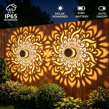 LED Solar Mandala Wandleuchte mit Durchbrochener Projektion, Gartenbeleuchtung für Außenbereich, Dekorative
