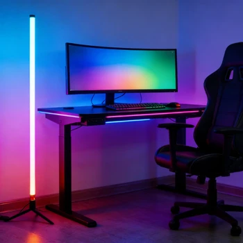 120CM LED RGB Stehlampe, Schallaktivierte Ambientebeleuchtung, Eck-Wandleuchte für Schlafzimmer, E-Sports-Raum