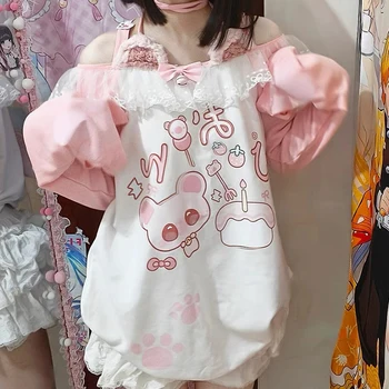 Damenbekleidung Kawaii Arcane Anime Bedrucktes T-Shirt Herbst Neu Subkultur Pink Langarm-T-Shirt Modisches