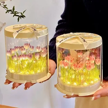 DIY Tulpe Lampe Simulation Blume Meer Kuchen Box Schlafzimmer Schlafen Tisch Lampe Handgemachte Handwerk Dekor