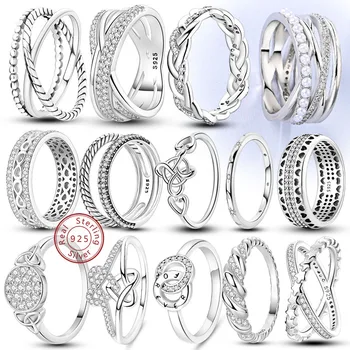 Ringe aus 925er-Sterlingsilber, stapelbar, unendlicher Silber-Zirkon-Ring für Frauen, Hochzeitstag