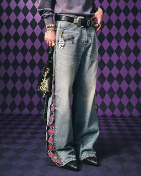 JoJo Anime Zip-Off-Jeans für Herren und Damen - High Waist Wide Leg Jeans mit abnehmbarem Print